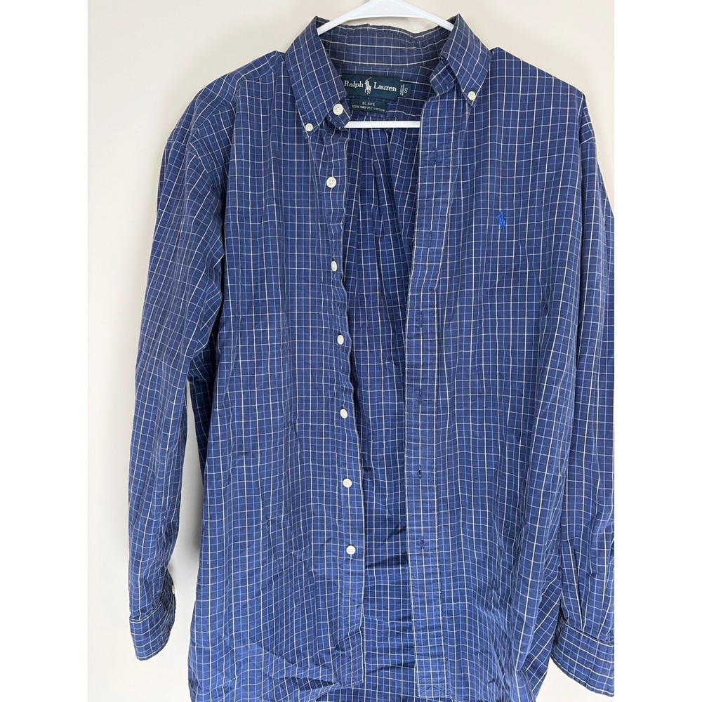 Ralph Lauren Blake Shirt Mens Small Blue White Grid Check Cotton Button Down